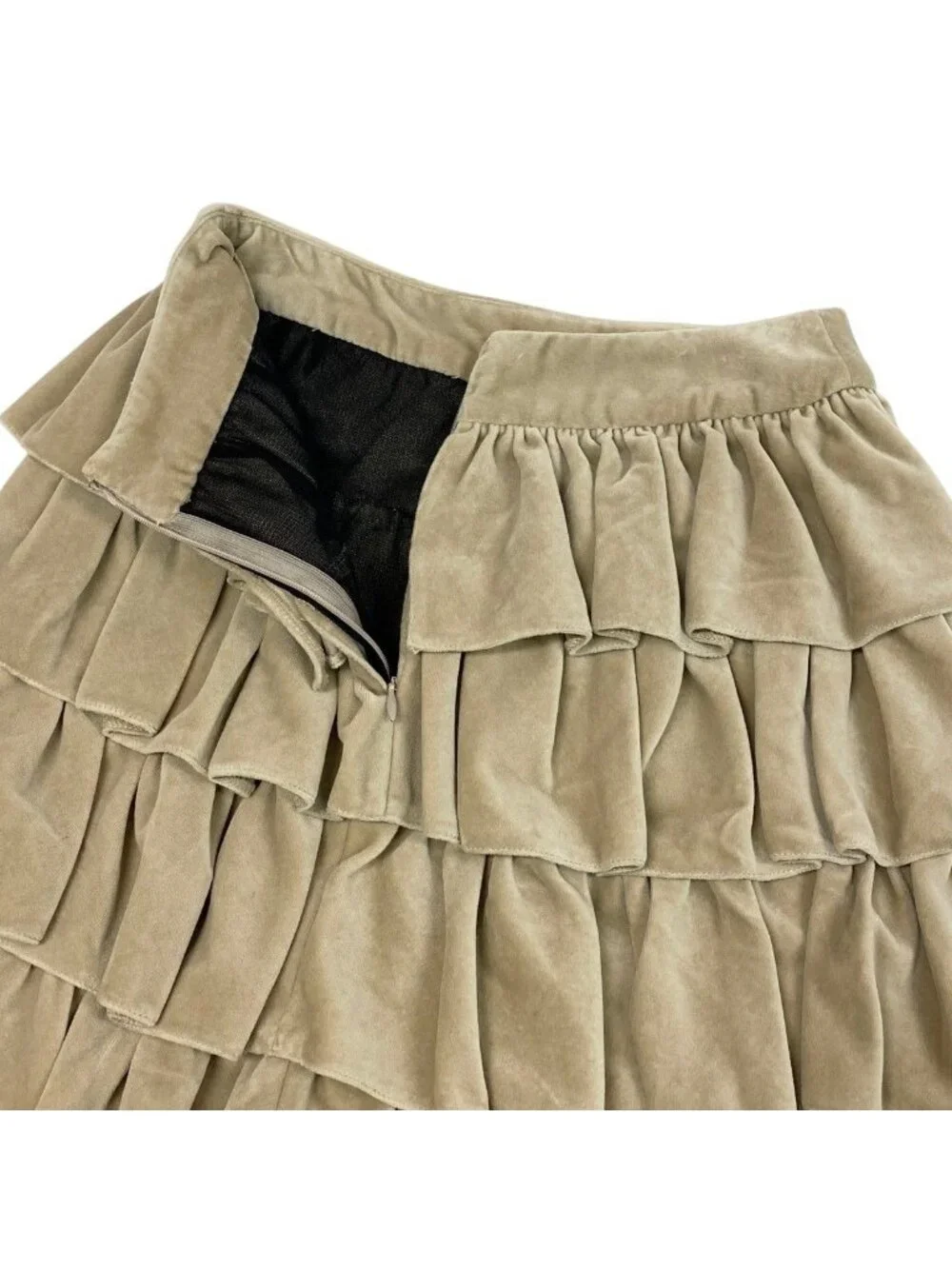 Chanel Velour Ruffles Skirt CC Logo Plate 38 Sizes Beige Cotton